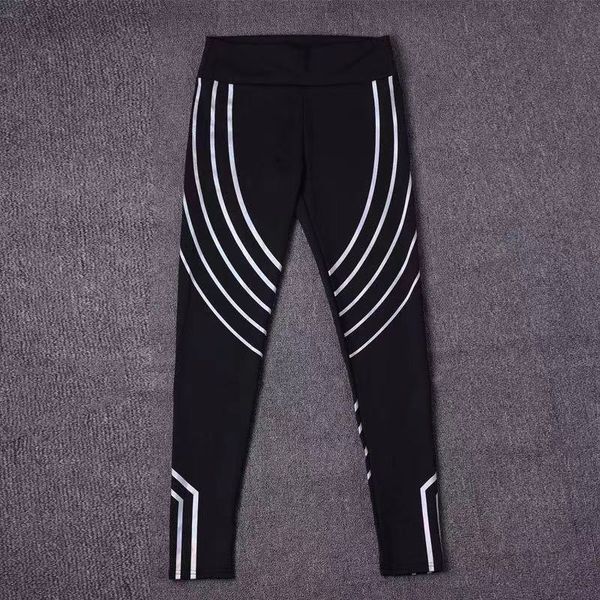 

lufluorescent laser stripe stitching printing sweat absorption slim leggings women's sports pants fashion women designer hip pants2021, Black;white