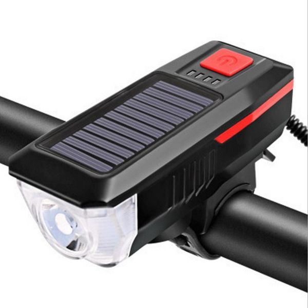 

solar powered bicycle light with horn t6 led road mountain bike front lamp usb rechargeable cycling mtb headlight