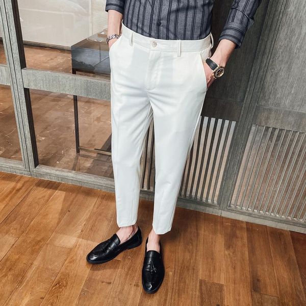 

2021 spring new business dress pants men solid colors office social formal suits pants for male casual slim fit wedding trousers, White;black