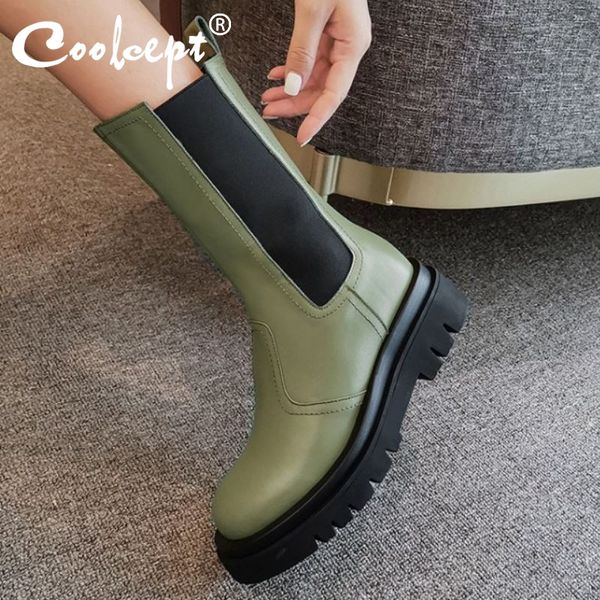 

coolcept new fashion real leather half short boots round toe low heel slip on boots fashion stylish ladies footwear size 34-40, Black