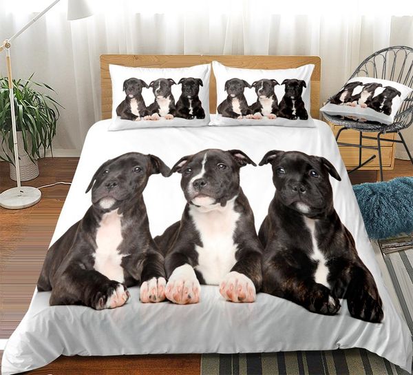

3d dogs duvet cover set black dogs bedding kids pet quilt cover 3pcs animal home textiles white bed set king dropship