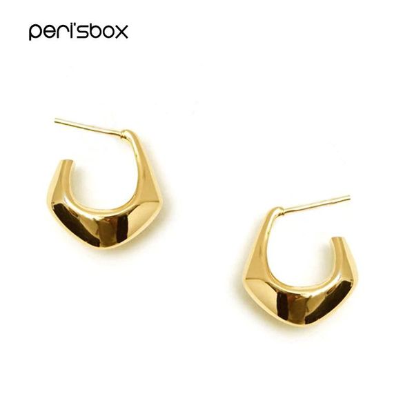 

peri'sbox polygon geometric solid gold earrings for women french elegant irregular earrings small open hoops minimalist jewelry, Golden;silver