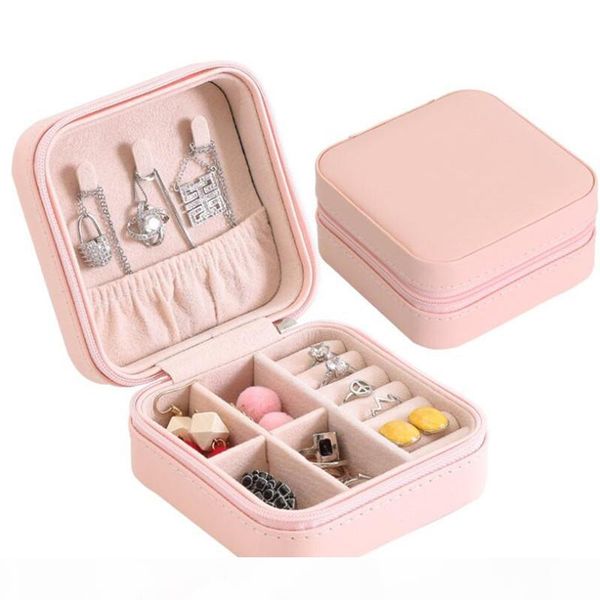 

portable zipper pu leather travel jewelry storage box rings earrings necklace organizer display case travel accessories holder, Black;white