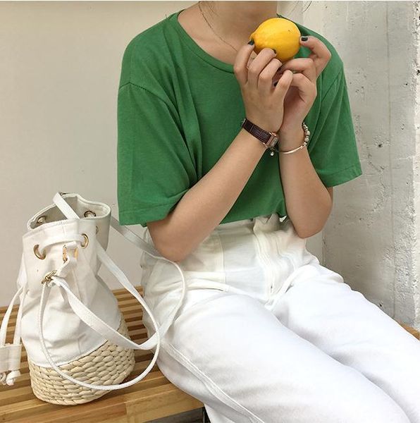 

korean retro woven bucket canvas straw handbags casual woven women shoulder bag bohemia rattan handbag bolso femenino