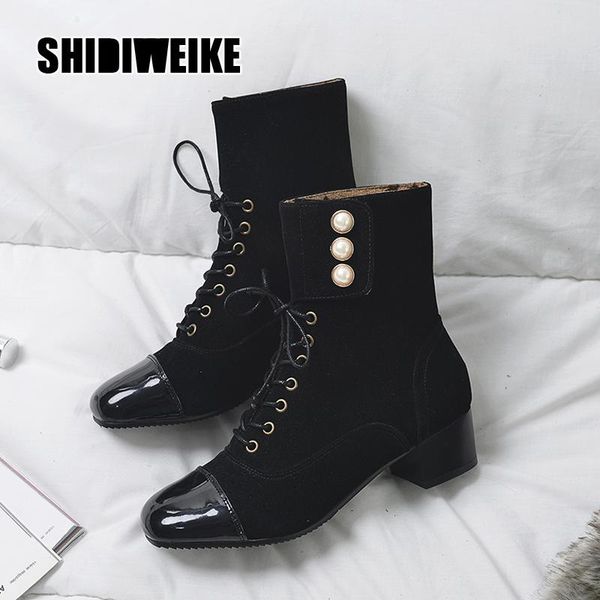 

boots fashion -style square toe ladies pearl heel autumn winter streetwear women's 2021 v897, Black