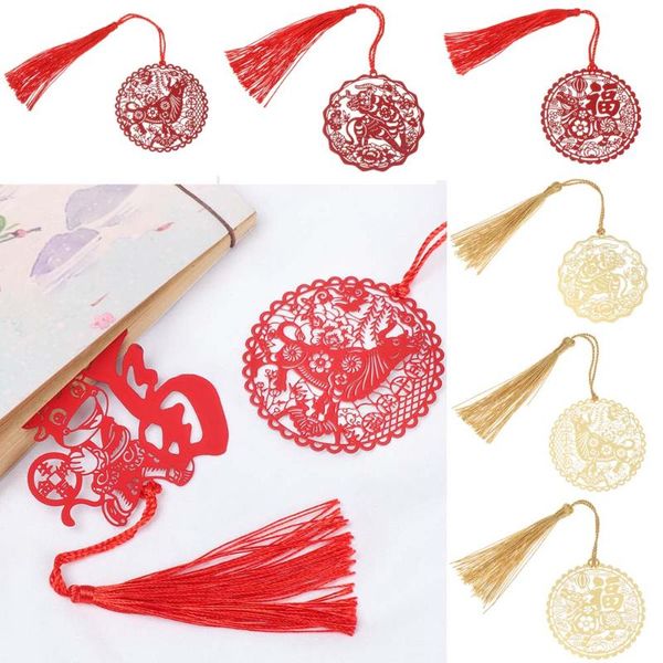 

bookmark 2021 year chinese red gold cartoon zodiac ox cattle style brass tassel book mark office school stationery