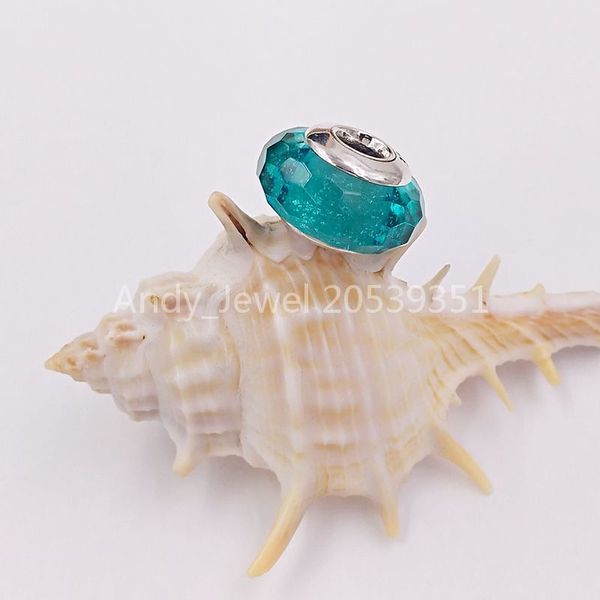 Andy Jewel Glass Authentic 925 серебряных серебряных бусин Teal Faceled Glass Charm подходит для европейских ювелирных украшений в стиле Pandora Neck259d