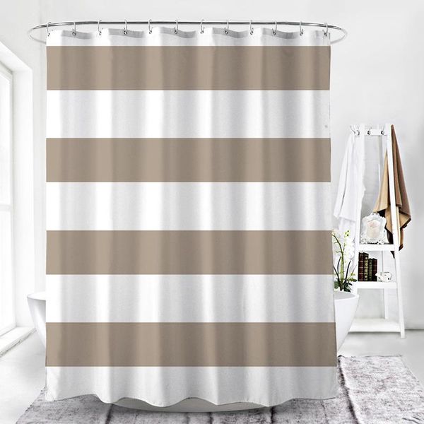 

dunxdeco shower curtain bathroom waterproof cortinas modern classical big stripe brown white print polyester fabric ridea1