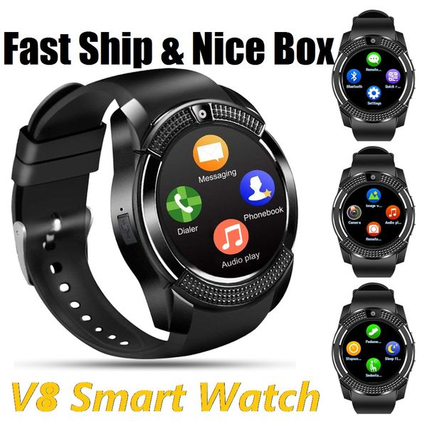 

luxury smart watch with sim tf card slots bluetooth smart watches for android cellphones 0.3m camera smartwatch with retail package