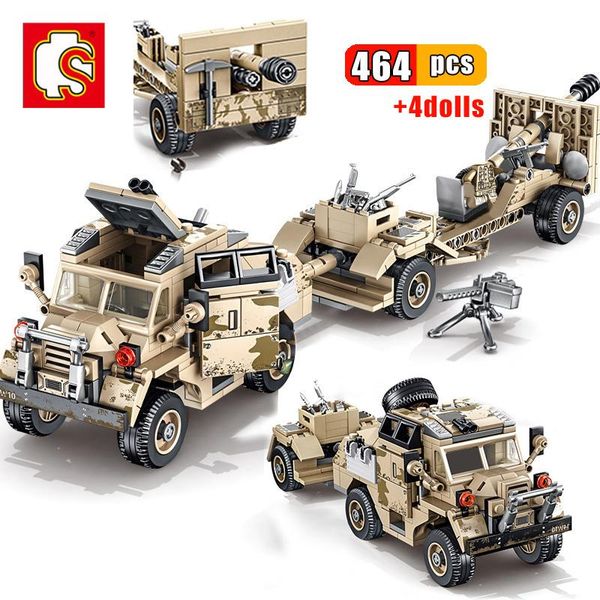 

sembo 464pcs uk british army gun tractor truck weapon building blocks military vehicle ww2 soldier bricks toys for children gift wmtdmj