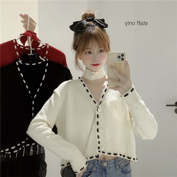 

q5rrq clothesshort 2020 новый свободный студент снаряжение v-образным вырезом outfitcoat студент осень трикотажный джемпер с длинным рукавом, White;black