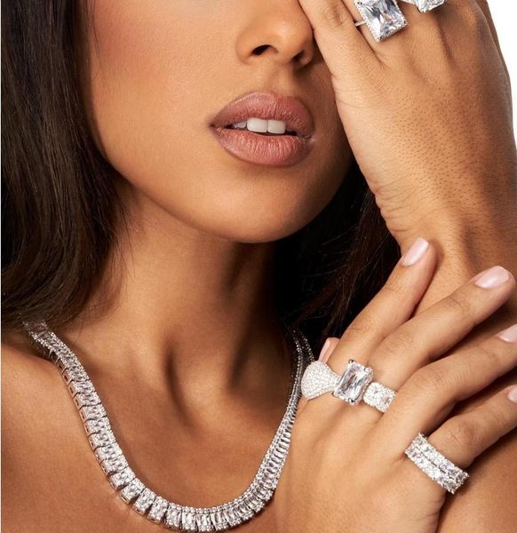 

iced out bling new hip hop shiny necklace luxury jewelry for women paved white cz wedding / party gift 2020, Golden;silver