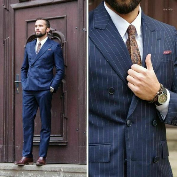 

striped blue men's suit tuxedos double breasted formal slim fit prom party suit 2pcs jacket and pants1, White;black