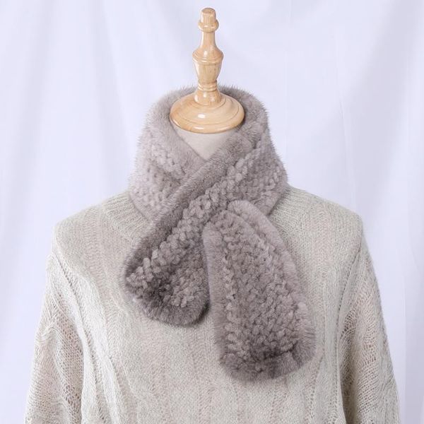 

2021 new arrival women's real hand knitted winter fashion luxury genuine fur scarf lady scarves warm wraps mufflers, Blue;gray