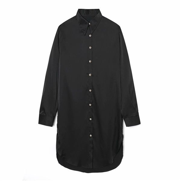 

2021 new streetwear women solid satin button shirts fashion ladies long elegant female down collar blouses umr6, White