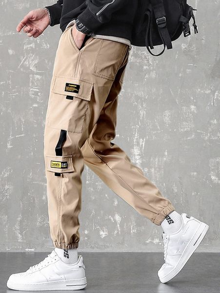 

men letter graphic flap pocket cargo pants d6ls#, Black
