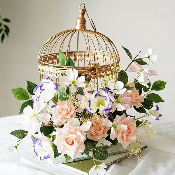 

creative simulation of flower ornaments european-style iron bird cage flower art wedding window pgraphy props silk1