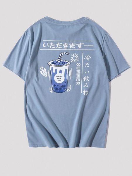 

men japanese letter and grapes print tee m9zo#, White;black