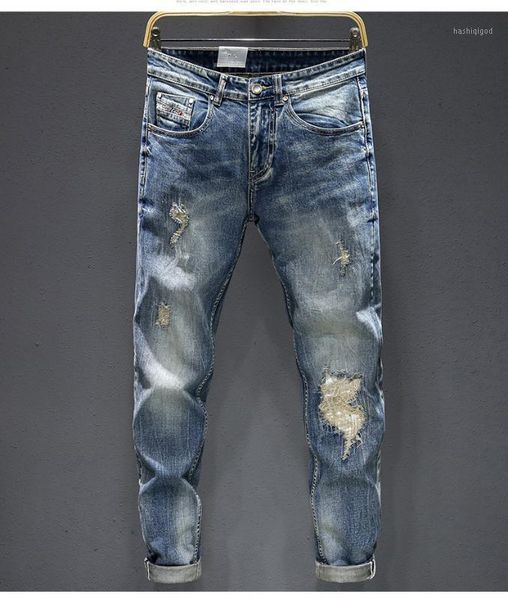 

ah0240 fashion men's jeans 2020 runway european design party style men's clothing1, Blue