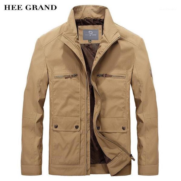 

men's jackets hee grand men casual 2021 arrival stand collar multi-pockets spring autumn solid cargo outwear size m-3xl mwj22911, Black;brown