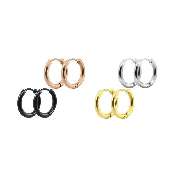 

hoop & huggie stainless steel simple golden/rose gold color/black earrings round for women men small circle hug hoops buckle, Golden;silver