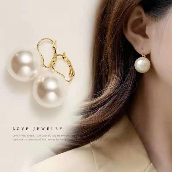 

Exquisite Simple Big Simulation Pearl Earrings Simple Round White Pearl Earrings Jewelry Classic For Women Elegant Gift, Silver