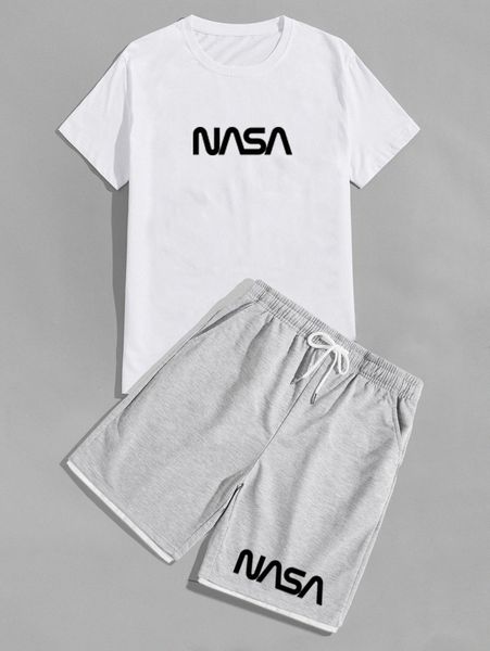 

men letter graphic tee with shorts m2i7#, Gray