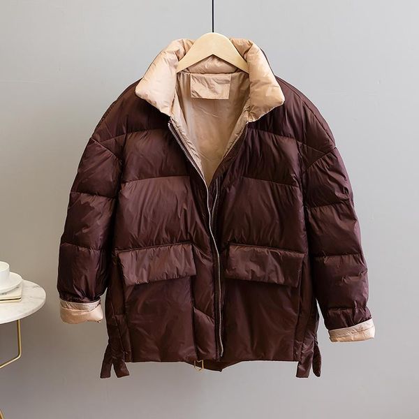 

2020 bread parka light plus size winter down jacket women short loose white duck down jacket female warm coat outerwear, Black