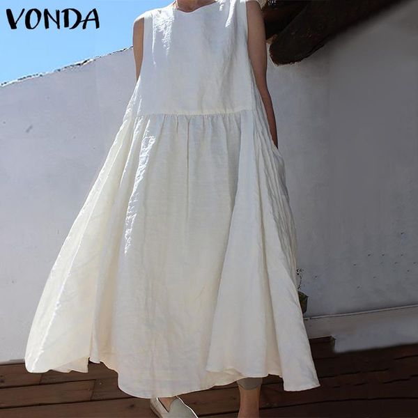 

beach white dress women vintage cotton sleeveless party maxi long dress 2020 summer casual loose sundress plus size, Black;gray