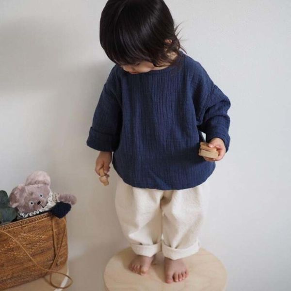 

2020 spring toddler baby kids boys girls blouse 1-6yrs kids t-shirt clothing long sleeve clothing autumn japan casual style y0121, Blue