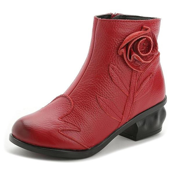 

winter cotton boots cowhide leather plus velvet warm short boots women comfortable non-slip side zipper ankle snow shoes fashion, Black