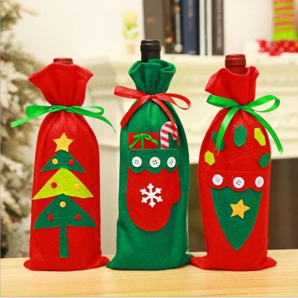 

red wine bottle cover bags decoration home party santa claus christmas1