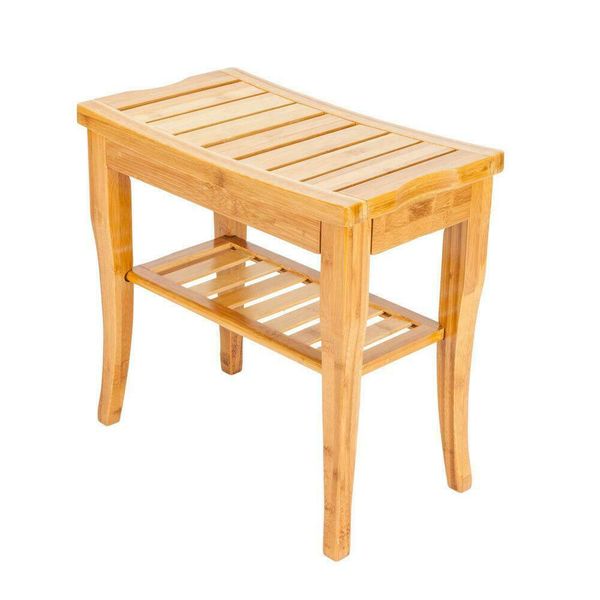

bamboo shower bench bath spa sauna seat w/ wood storage shelf organizer stool
