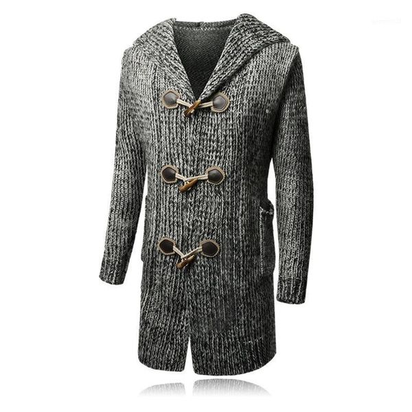 

men's sweaters 2021 spring men's cardigan medium long thick hooded thin wool sweater ox horn button coat large wear1, White;black