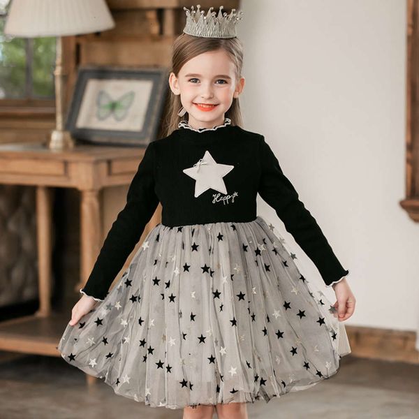 

new girls' drs autumn winter children's 2020 foreign sle pompous yarn princs little girl long sve plush skirt, Red;yellow