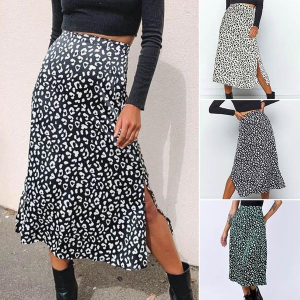 

skirts womens vintage leopard printing midi skirt summer boho beach maxi ladies high waisted long1, Black