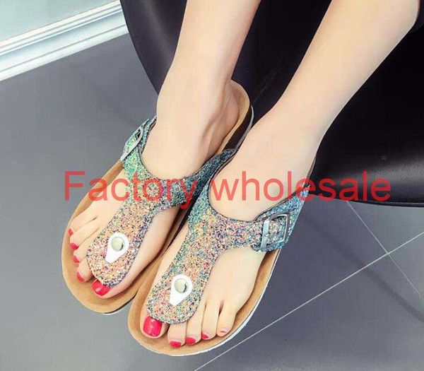 

size 35-44 summer women flats sandals cork slippers casual shoes print mixed colors, Black