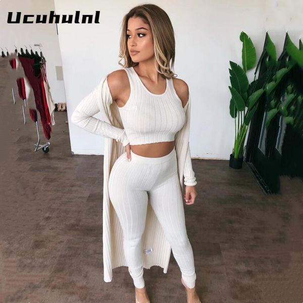 

мода основных ребристый повседневный matching наборы женщина без рукавов bodycon solid sexy 3 шт эпикировки тощего crop top and panst set x0, Gray