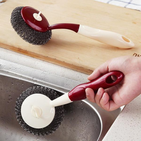 

kitchen long handle steel ball wash pot brush dish brush strong degreasing plastic cleaning brush h jllhpq