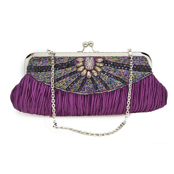 

purple color multicolored beaded ladies party purse small women shoulder mobile phone case coin bag chain prom handbag