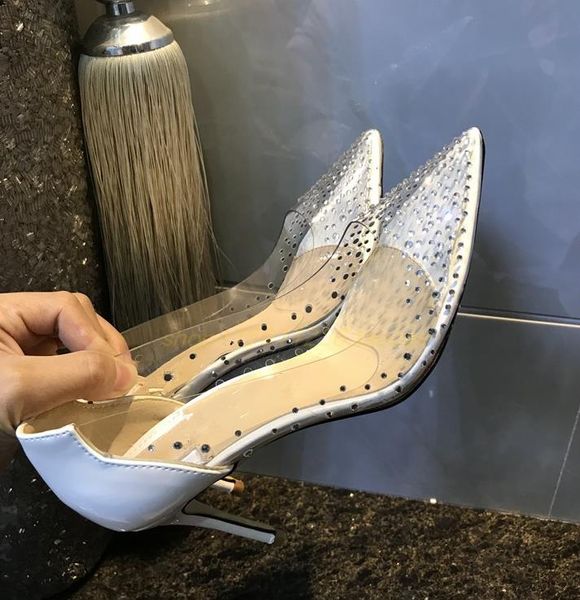 

fashion women shoes bridal wedding shoes luxury red bottom high heels clear crystal rhinestone dress shoes size 35 to 40 41, Black