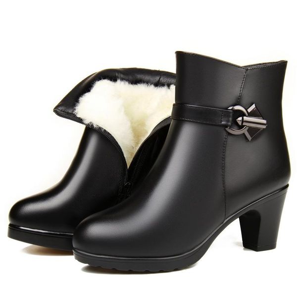 

new fashion full cowhide one fur wool snow boots warm shoes women boots black non-slip high heels snow shoes winter