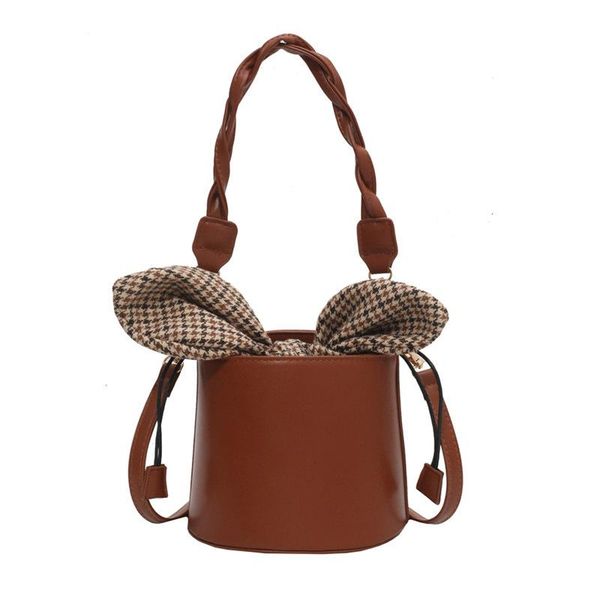 

cross body simple solid color bucket bag drawstring sweet shoulder handbags for women 2021 pu leather designer bags purses