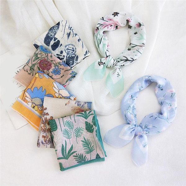 

scarves diy headband wristband small neckerchief female hair ties bands thin headscarf square scarf cotton linen decorative, Blue;gray