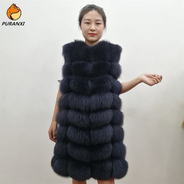 100% importado natural de raposa real colete de pele colete colete gilet casacos mulheres sem mangas inverno longo grosso quente luxo cor sólida 201103