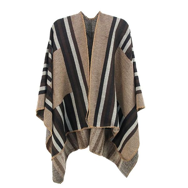

women winter warm oversized jackets vitage printing knit coat blanket cape fashion wraps shawl cardigans for female 2020, Black;brown
