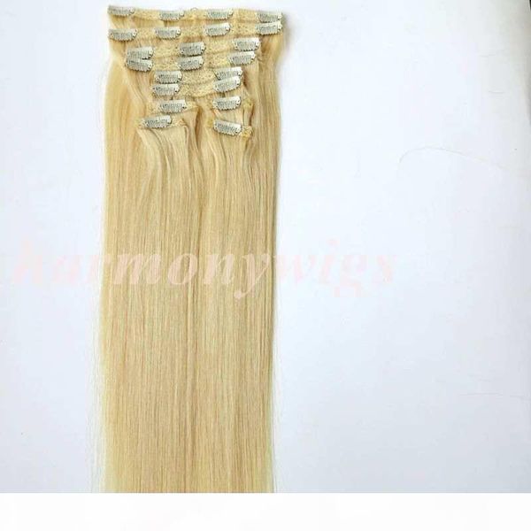 

120g 10pcs 1set clip in on hair extensions double drown #613 bleach blonde  22inch straight brazilian human hair extensions, Black;brown