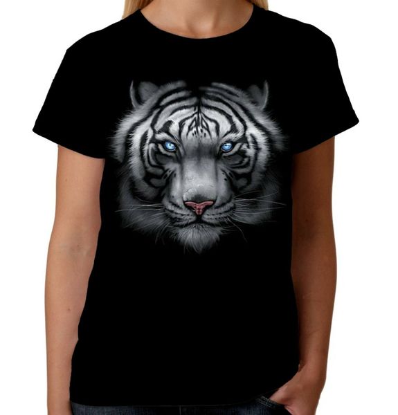 

velocitee ladies t-shirt white tiger face majestic big cat animal head a15442 sport hooded sweatshirt hoodie