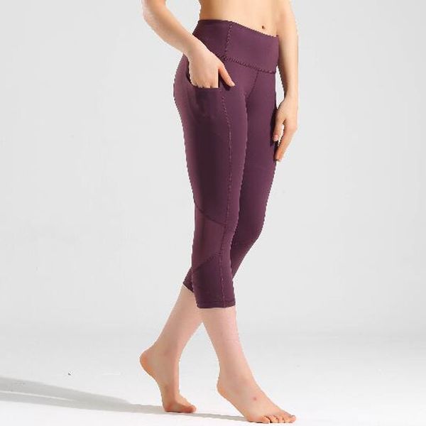 

woman capris 4 way stretch fabricl pant gym mesh splice leggings 201104, Black;white