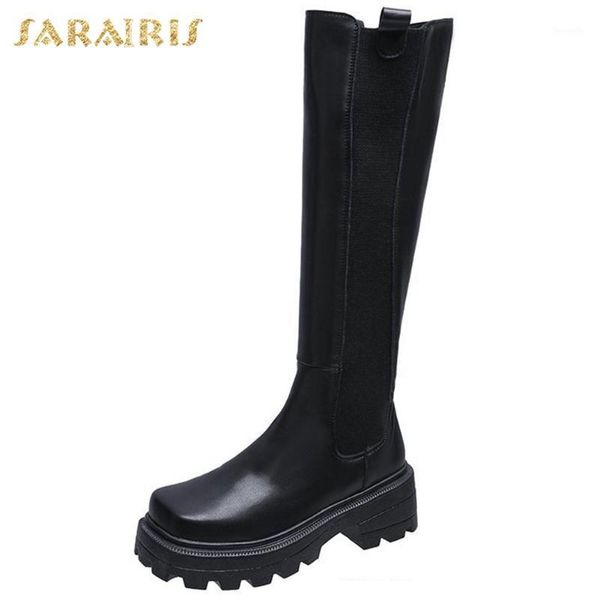 

boots lapolaka arrivals square heels spring autumn knee high women shoes platform slip on black fashion ladies1